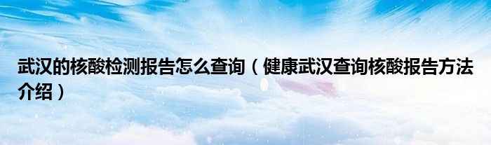 武汉的核酸检测报告怎么查询(健康武汉查询核酸报告方法介绍)
