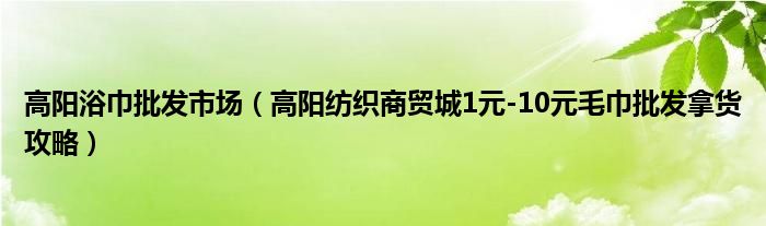 高阳浴巾批发市场(高阳纺织商贸城1元-10元毛巾批发拿货攻略)