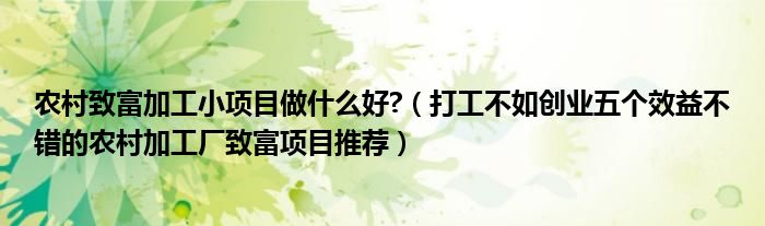 农村致富加工小项目做什么好?(打工不如创业五个效益不错的农村加工厂致富项目推荐)