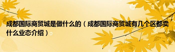 成都国际商贸城是做什么的(成都国际商贸城有几个区都卖什么业态介绍)