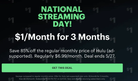 您只需3美元即可获得3个月的Hulu