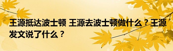 王源抵达波士顿 王源去波士顿做什么?王源发文说了什么?