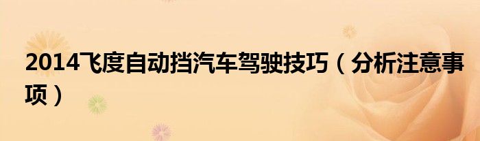 2014飞度自动挡汽车驾驶技巧(分析注意事项)