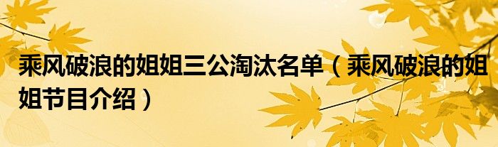 乘风破浪的姐姐三公淘汰名单(乘风破浪的姐姐节目介绍)
