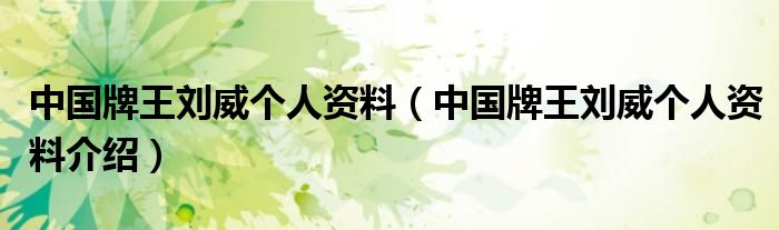 中国牌王刘威个人资料(中国牌王刘威个人资料介绍)