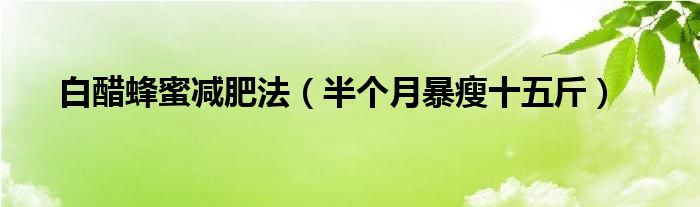 白醋蜂蜜减肥法(半个月暴瘦十五斤)