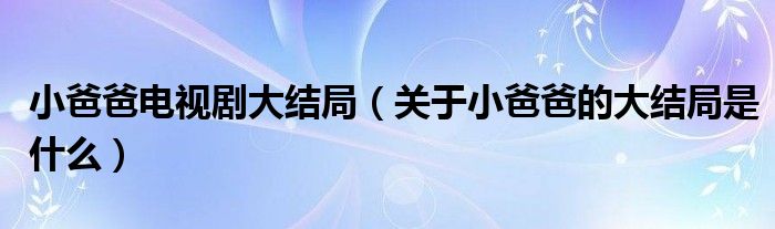 小爸爸电视剧大结局(关于小爸爸的大结局是什么)