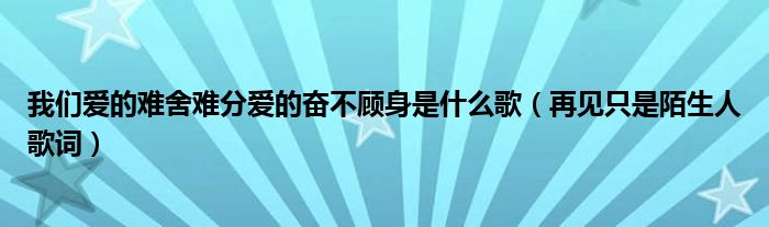 我们爱的难舍难分爱的奋不顾身是什么歌(再见只是陌生人歌词)