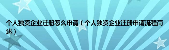 个人独资企业注册怎么申请(个人独资企业注册申请流程简述)