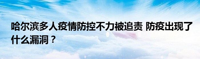 哈尔滨多人疫情防控不力被追责 防疫出现了什么漏洞？