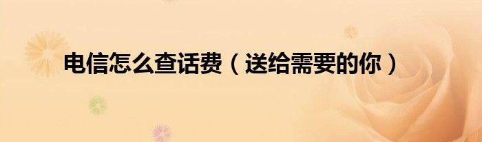 电信怎么查话费(送给需要的你)