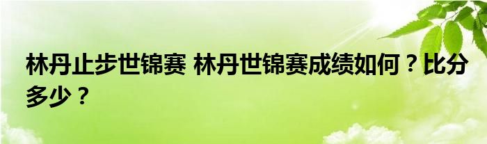 林丹止步世锦赛 林丹世锦赛成绩如何？比分多少？