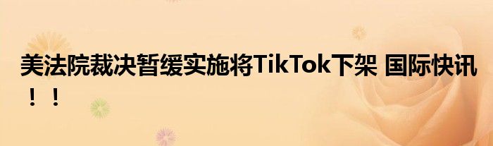 美法院裁决暂缓实施将TikTok下架 国际快讯!!
