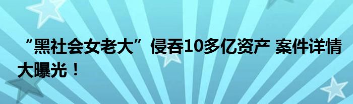 “黑社会女老大”侵吞10多亿资产 案件详情大曝光!