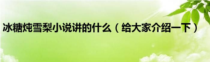 冰糖炖雪梨小说讲的什么(给大家介绍一下)