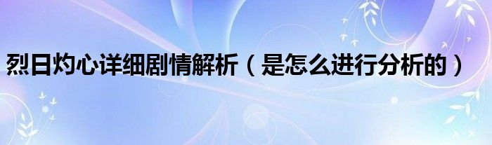 烈日灼心详细剧情解析(是怎么进行分析的)