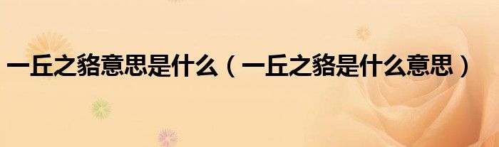 一丘之貉意思是什么(一丘之貉是什么意思)
