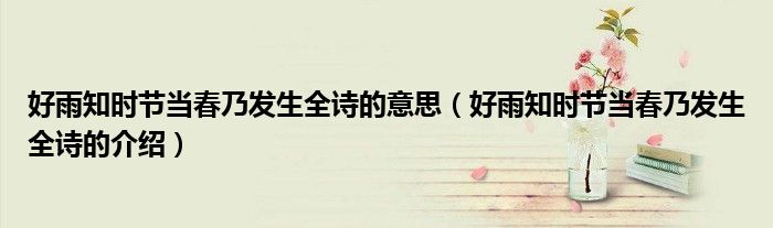 好雨知时节当春乃发生全诗的意思（好雨知时节当春乃发生全诗的介绍）
