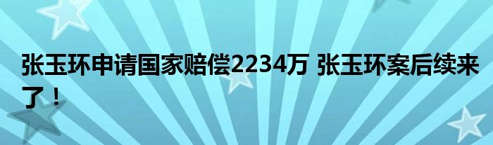 张玉环申请国家赔偿2234万 张玉环案后续来了!