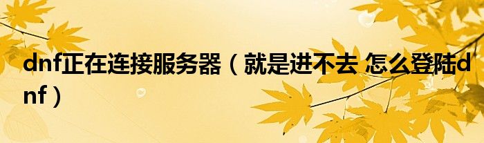 dnf正在连接服务器(就是进不去 怎么登陆dnf)