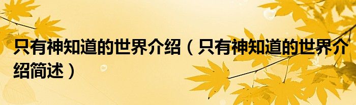 只有神知道的世界介绍(只有神知道的世界介绍简述)