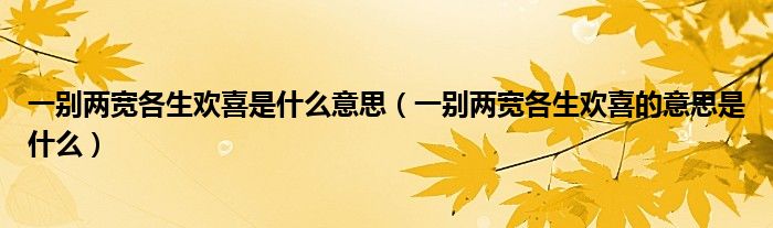 一别两宽各生欢喜是什么意思(一别两宽各生欢喜的意思是什么)