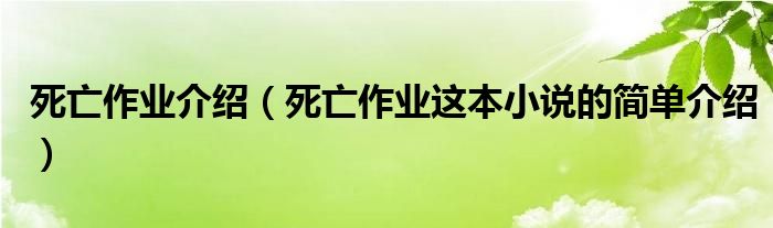死亡作业介绍(死亡作业这本小说的简单介绍)