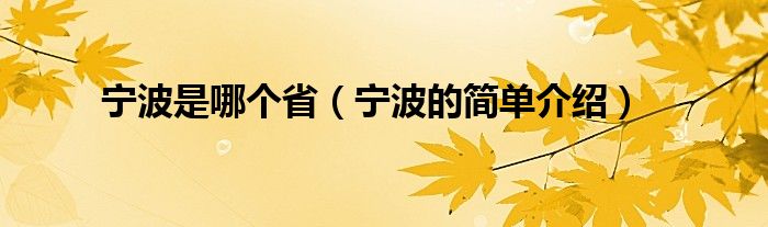 宁波是哪个省(宁波的简单介绍)