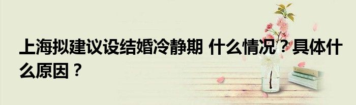 上海拟建议设结婚冷静期 什么情况?具体什么原因?