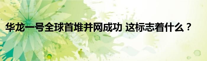 华龙一号全球首堆并网成功 这标志着什么?