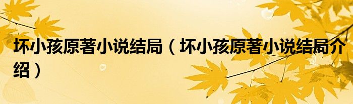 坏小孩原著小说结局(坏小孩原著小说结局介绍)