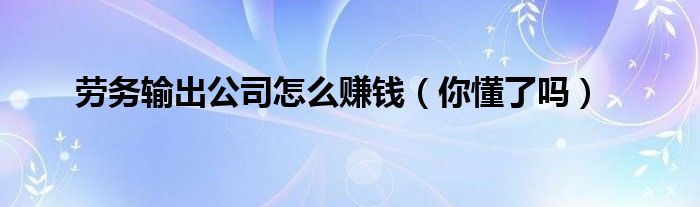 劳务输出公司怎么赚钱(你懂了吗)