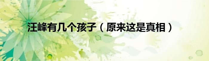 汪峰有几个孩子（原来这是真相）