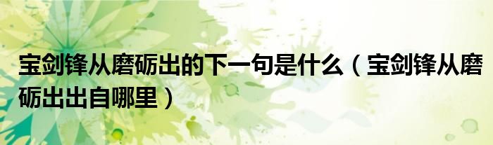 宝剑锋从磨砺出的下一句是什么(宝剑锋从磨砺出出自哪里)
