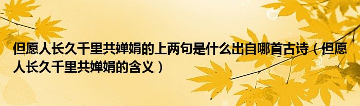 但愿人长久千里共婵娟的上两句是什么出自哪首古诗(但愿人长久千里共婵娟的含义)