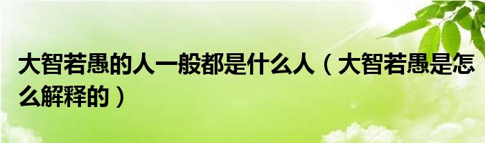 大智若愚的人一般都是什么人(大智若愚是怎么解释的)