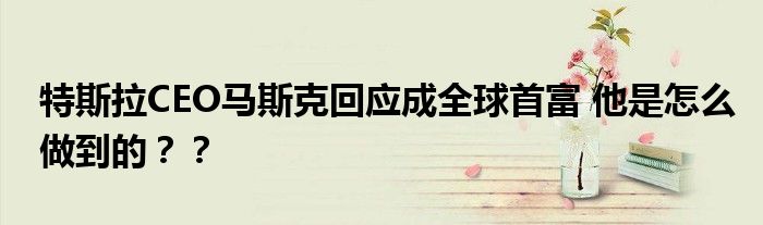 特斯拉CEO马斯克回应成全球首富 他是怎么做到的??