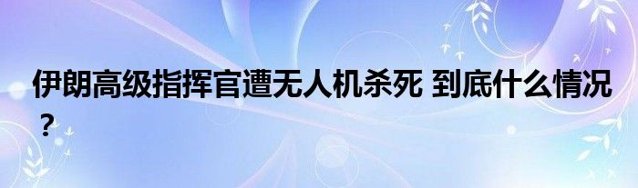 伊朗高级指挥官遭无人机杀死 到底什么情况?