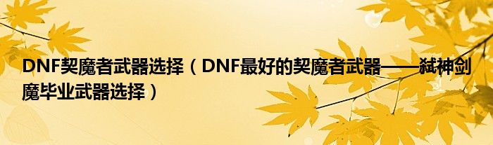DNF契魔者武器选择(DNF最好的契魔者武器——弑神剑魔毕业武器选择)
