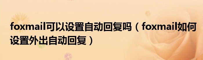 foxmail可以设置自动回复吗（foxmail如何设置外出自动回复）