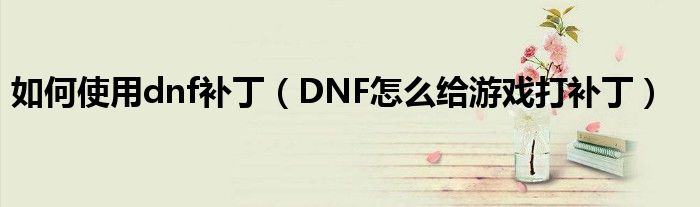 如何使用dnf补丁(DNF怎么给游戏打补丁)