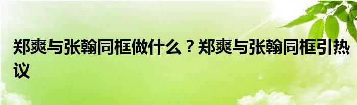 郑爽与张翰同框做什么？郑爽与张翰同框引热议