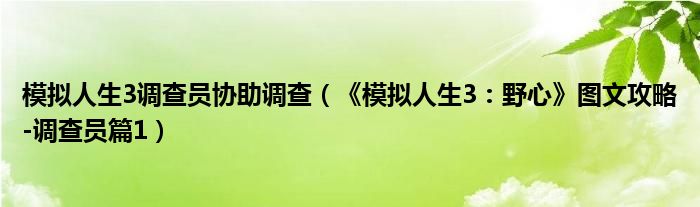 模拟人生3调查员协助调查(《模拟人生3:野心》图文攻略-调查员篇1)