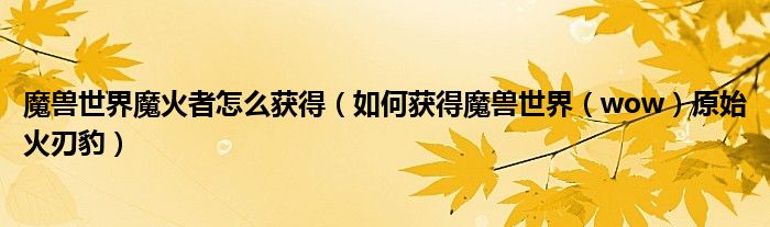 魔兽世界魔火者怎么获得(如何获得魔兽世界(wow)原始火刃豹)