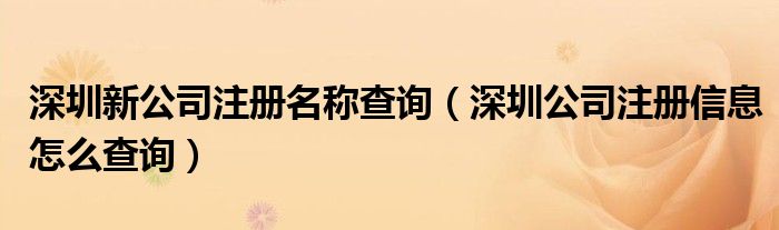 深圳新公司注册名称查询(深圳公司注册信息怎么查询)