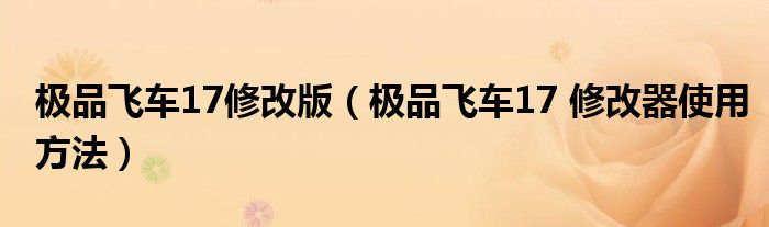 极品飞车17修改版(极品飞车17 修改器使用方法)