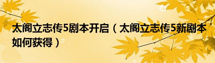 太阁立志传5剧本开启(太阁立志传5新剧本如何获得)