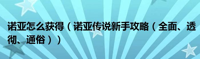 诺亚怎么获得(诺亚传说新手攻略(全面、透彻、通俗))