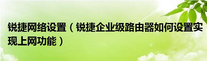 锐捷网络设置(锐捷企业级路由器如何设置实现上网功能)