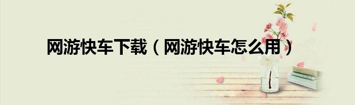 网游快车下载(网游快车怎么用)